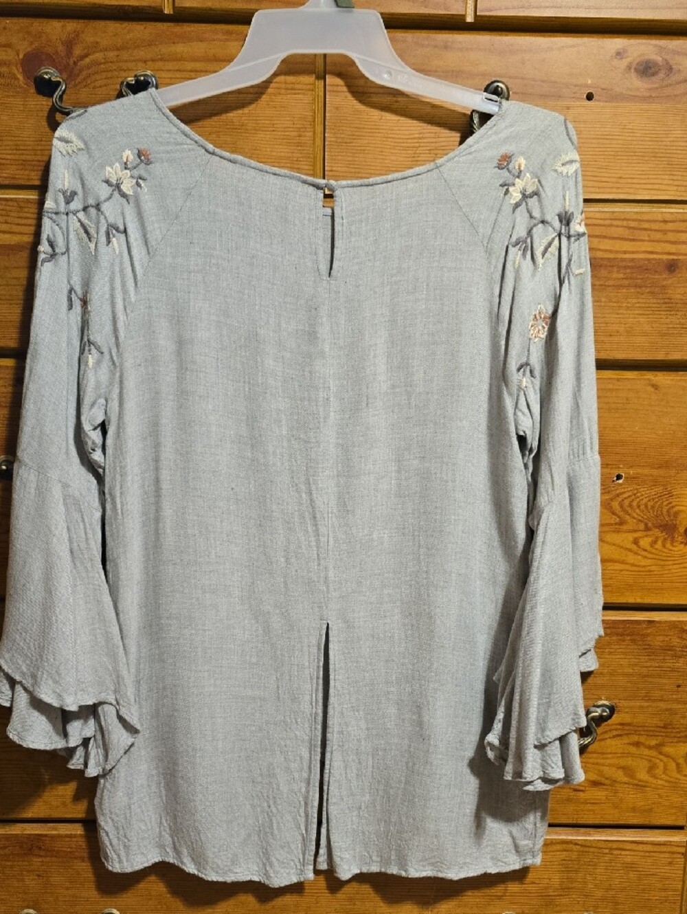 LC Lauren Conrad Light Blue Embroidered Bell Sleeve Blouse - Picture 3 of 8